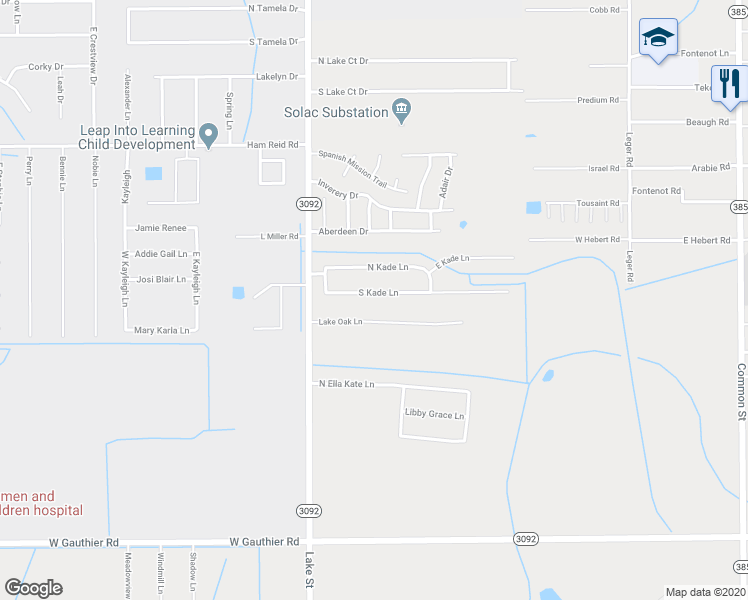 map of restaurants, bars, coffee shops, grocery stores, and more near 1041 South Kade Lane in Lake Charles