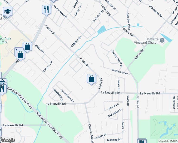 map of restaurants, bars, coffee shops, grocery stores, and more near 424 Failla Road in Lafayette