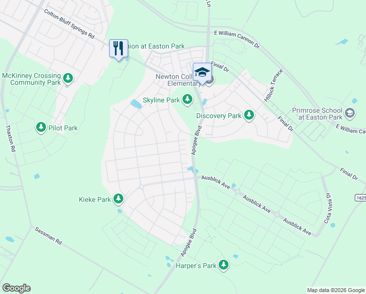 map of restaurants, bars, coffee shops, grocery stores, and more near 8417 Looksee Lane in Austin