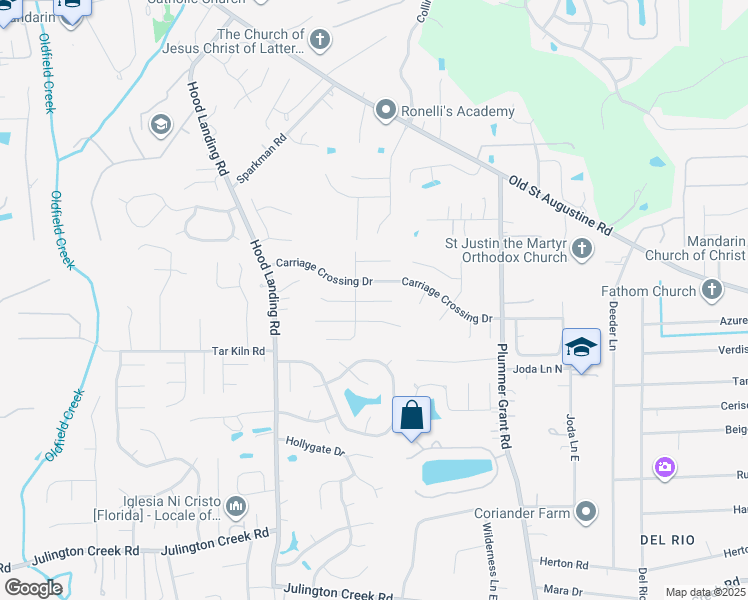 map of restaurants, bars, coffee shops, grocery stores, and more near 4423 Battlecreek Court East in Jacksonville