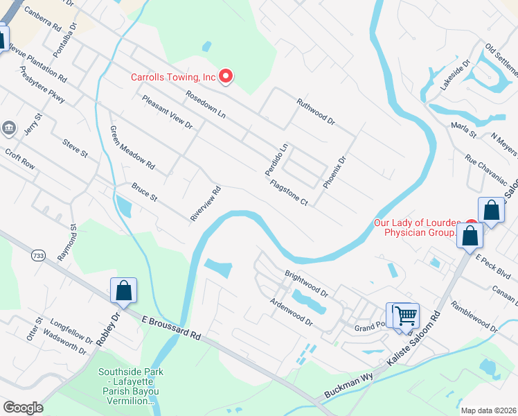 map of restaurants, bars, coffee shops, grocery stores, and more near 930 Bellevue Plantation Road in Lafayette