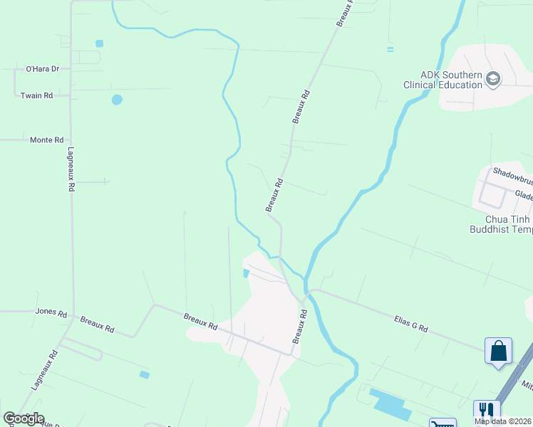 map of restaurants, bars, coffee shops, grocery stores, and more near 800 Breaux Road in Lafayette