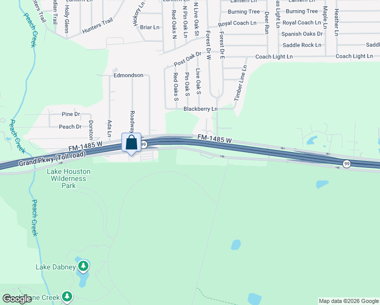 map of restaurants, bars, coffee shops, grocery stores, and more near 26472 Farm to Market 1485 in New Caney
