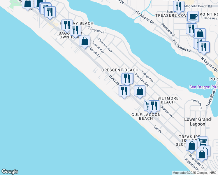 map of restaurants, bars, coffee shops, grocery stores, and more near 6017 Gulf Drive in Panama City