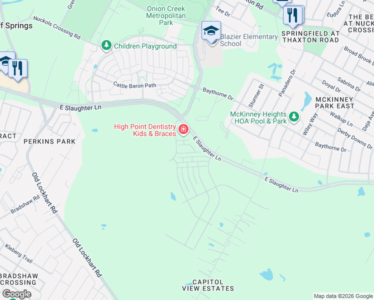 map of restaurants, bars, coffee shops, grocery stores, and more near 6400 Lautner Lane in Austin