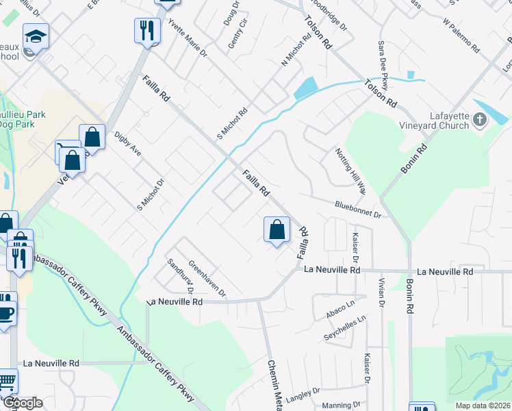 map of restaurants, bars, coffee shops, grocery stores, and more near 108 Country Lane in Lafayette