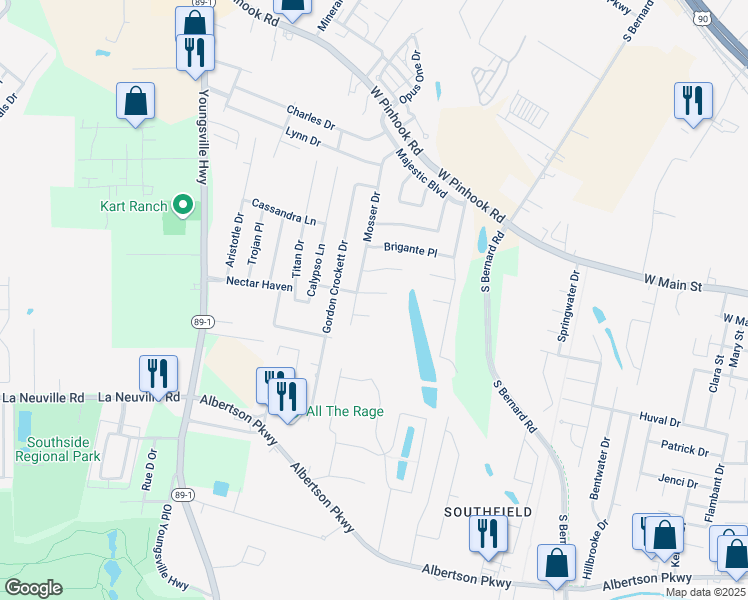 map of restaurants, bars, coffee shops, grocery stores, and more near 501 Mosser Drive in Lafayette