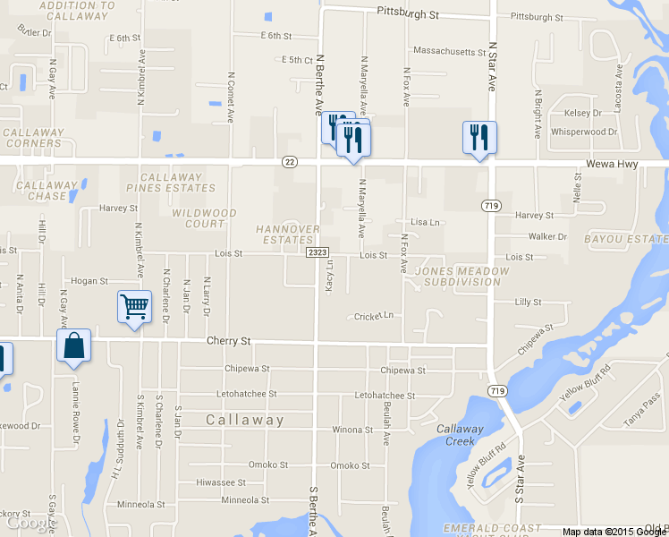 map of restaurants, bars, coffee shops, grocery stores, and more near 111 Kacy Lane in Panama City