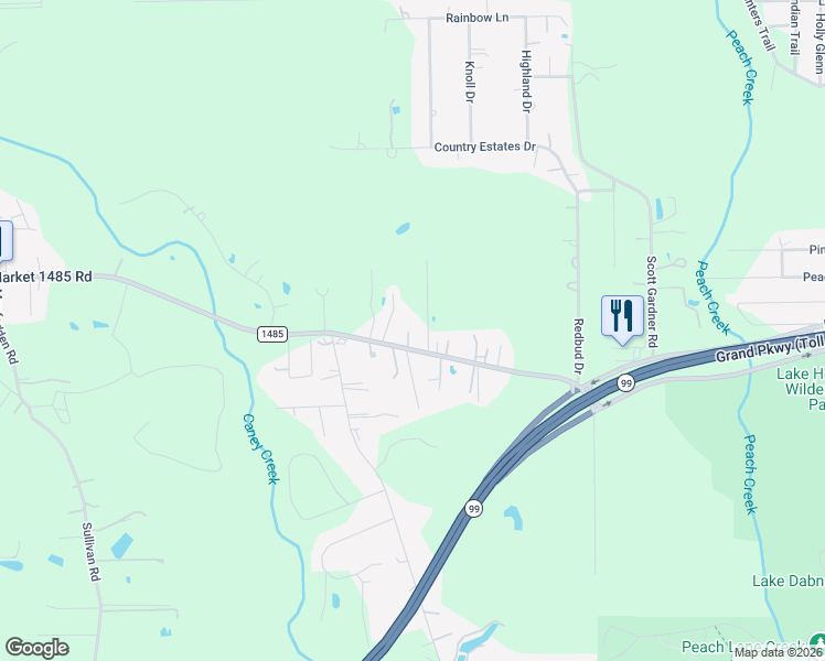 map of restaurants, bars, coffee shops, grocery stores, and more near 24871 Farm to Market 1485 in New Caney