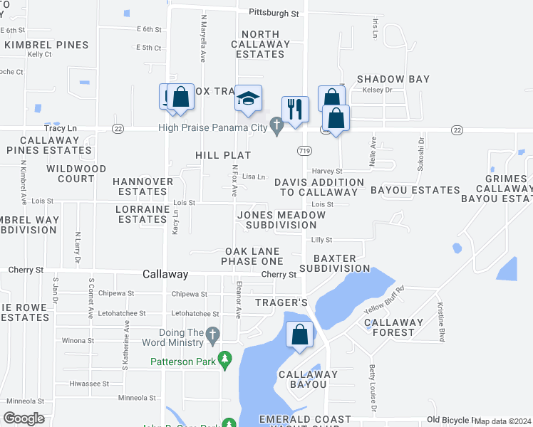 map of restaurants, bars, coffee shops, grocery stores, and more near 7312 Claudia's Way in Panama City