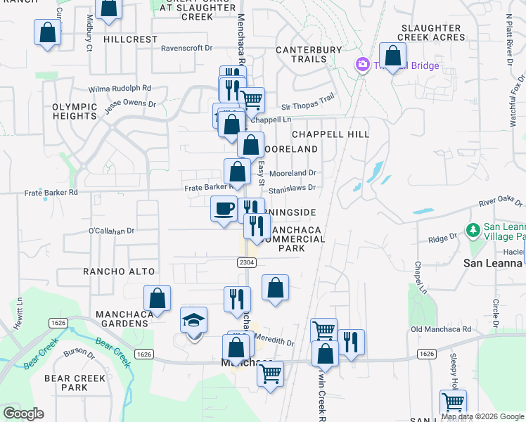 map of restaurants, bars, coffee shops, grocery stores, and more near 11729 Channing Drive in Austin