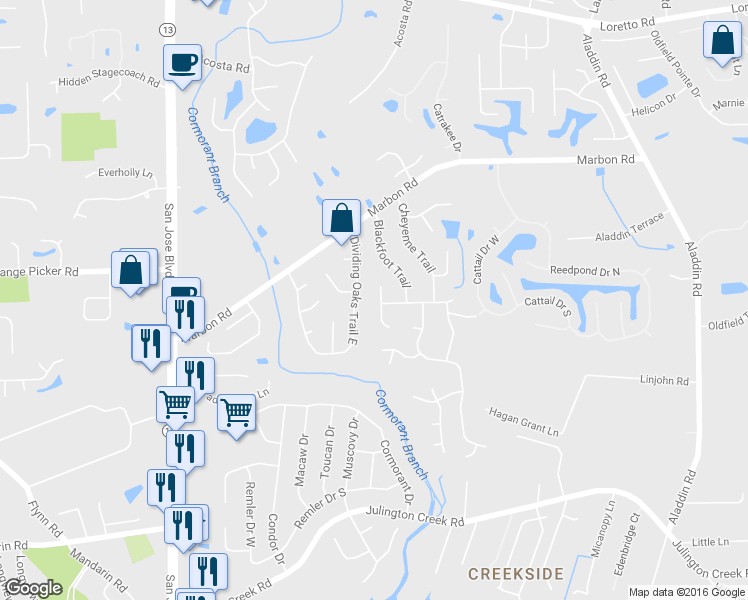 map of restaurants, bars, coffee shops, grocery stores, and more near 12142 Blackfoot Ct in Jacksonville