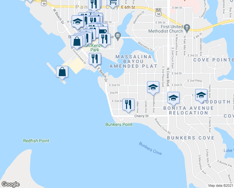 map of restaurants, bars, coffee shops, grocery stores, and more near 207 Harmon Avenue in Panama City