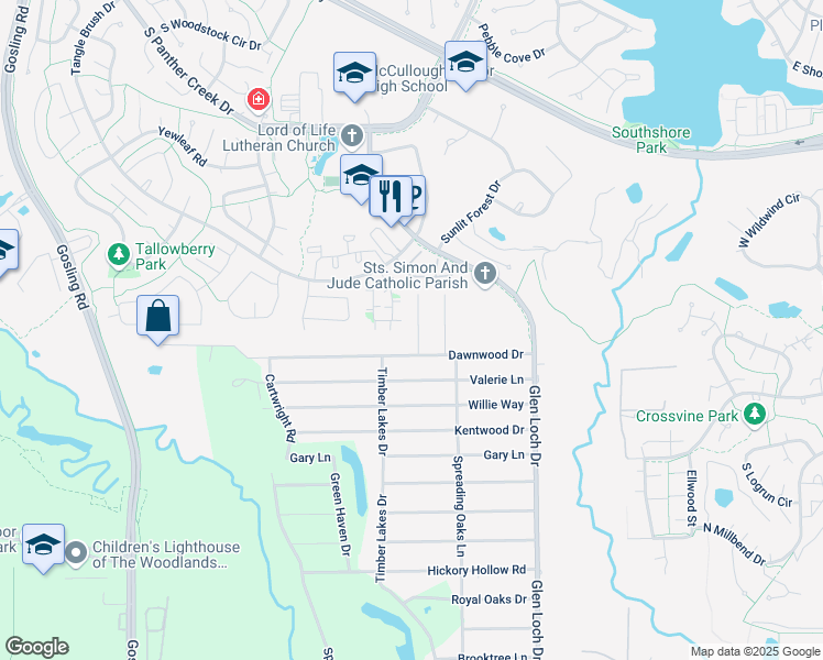 map of restaurants, bars, coffee shops, grocery stores, and more near 26315 Pine Canyon Drive in Spring