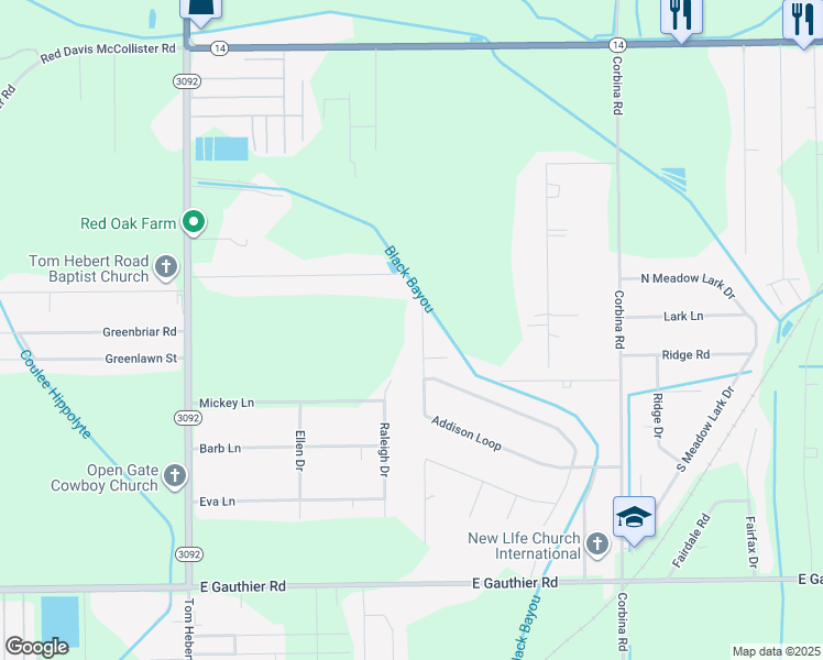 map of restaurants, bars, coffee shops, grocery stores, and more near 6356 Eldridge Road in Lake Charles