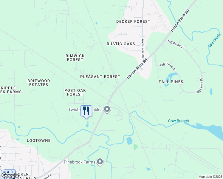 map of restaurants, bars, coffee shops, grocery stores, and more near 26002 Andy Lane in Magnolia