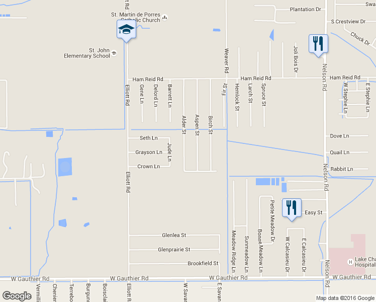 map of restaurants, bars, coffee shops, grocery stores, and more near 5795 Alder Street in Lake Charles