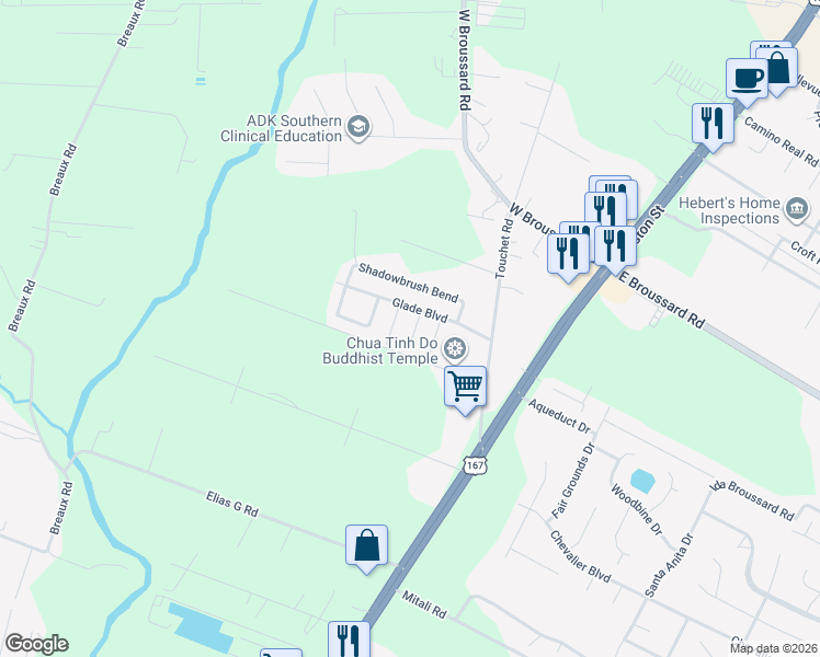 map of restaurants, bars, coffee shops, grocery stores, and more near 106 Pathway Lane in Lafayette