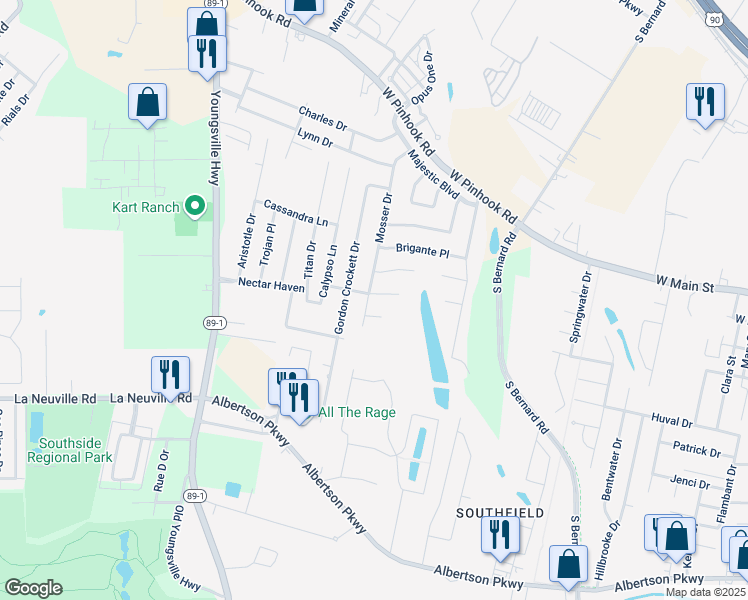 map of restaurants, bars, coffee shops, grocery stores, and more near 501 Mosser Drive in Lafayette