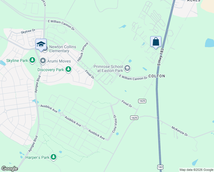 map of restaurants, bars, coffee shops, grocery stores, and more near 8478-8750 Colton-Bluff Springs Road in Austin