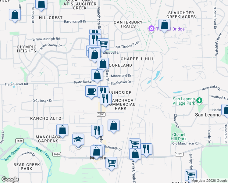 map of restaurants, bars, coffee shops, grocery stores, and more near 11729 Channing Drive in Austin