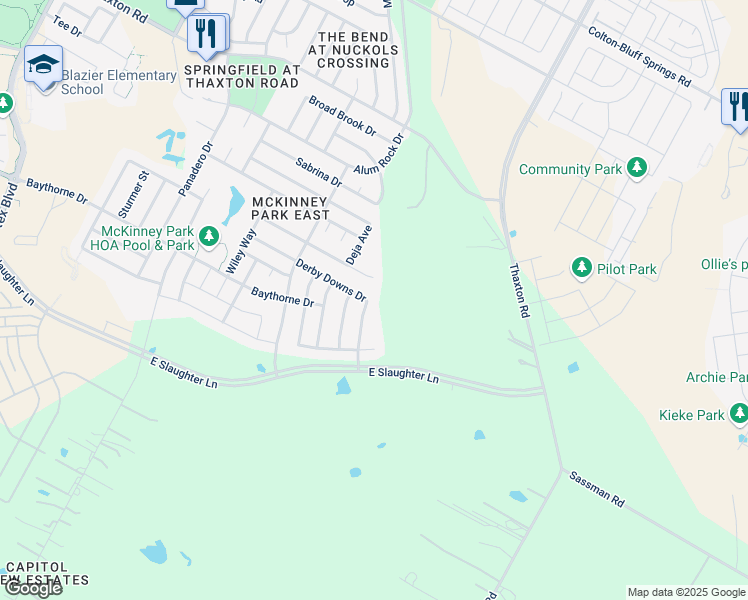 map of restaurants, bars, coffee shops, grocery stores, and more near 7224 Derby Downs Drive in Austin