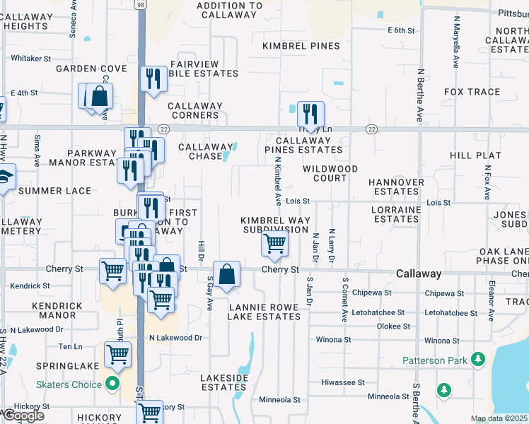 map of restaurants, bars, coffee shops, grocery stores, and more near 6151 Hogan Road in Panama City
