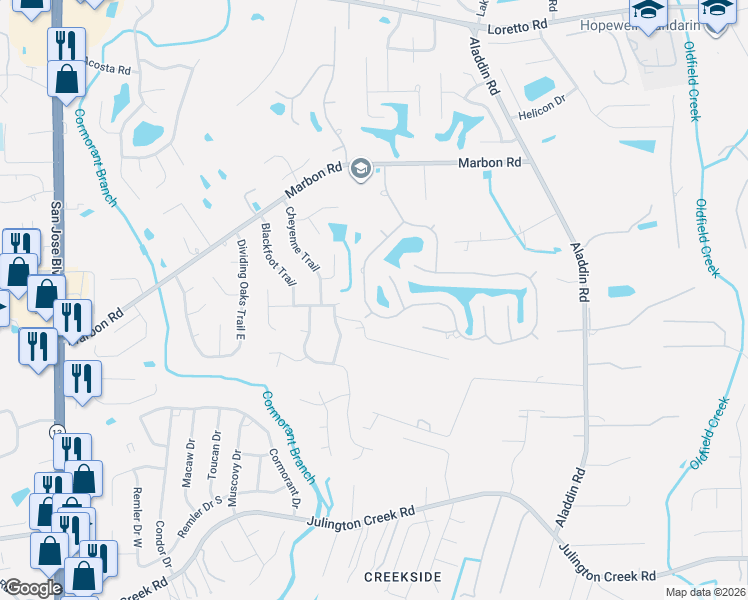 map of restaurants, bars, coffee shops, grocery stores, and more near 12222 Cattail Drive South in Jacksonville