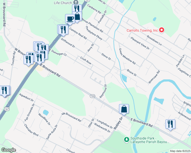 map of restaurants, bars, coffee shops, grocery stores, and more near 105 Hunters Gate Court in Lafayette