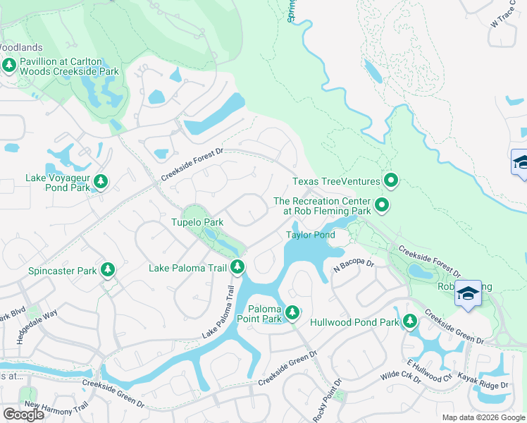 map of restaurants, bars, coffee shops, grocery stores, and more near 62 South Beech Springs Circle in Spring