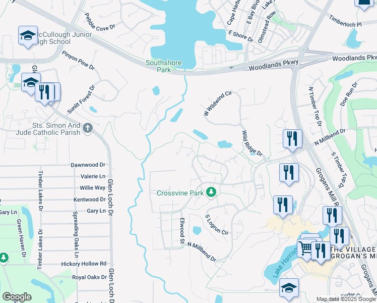 map of restaurants, bars, coffee shops, grocery stores, and more near 2913 Laurel Cherry Way in Spring