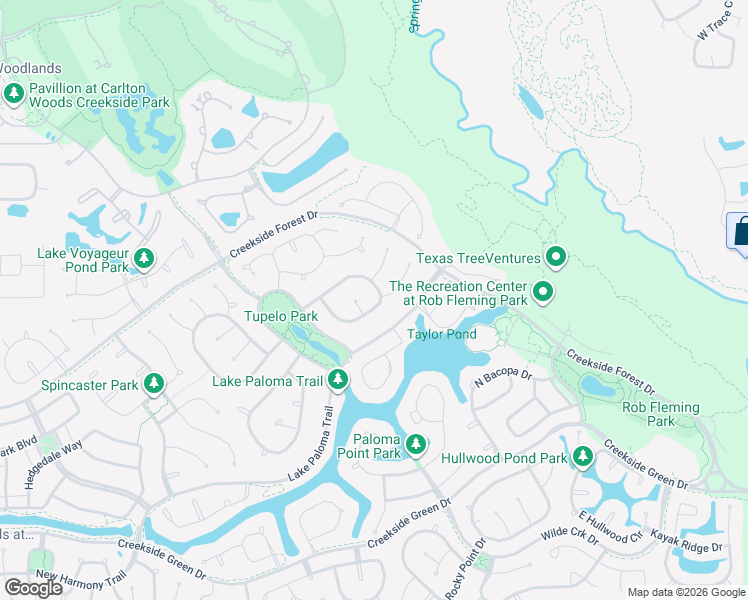map of restaurants, bars, coffee shops, grocery stores, and more near 62 South Beech Springs Circle in Spring
