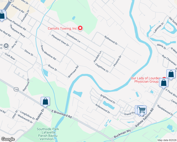 map of restaurants, bars, coffee shops, grocery stores, and more near 930 Bellevue Plantation Road in Lafayette