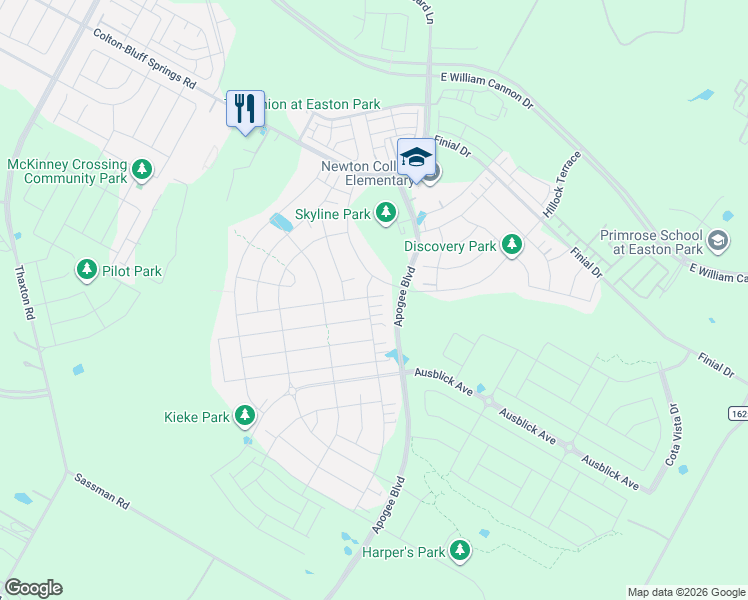 map of restaurants, bars, coffee shops, grocery stores, and more near 8417 Looksee Lane in Austin