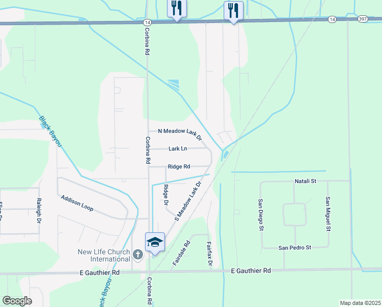 map of restaurants, bars, coffee shops, grocery stores, and more near 3122 Lark Ln in Lake Charles
