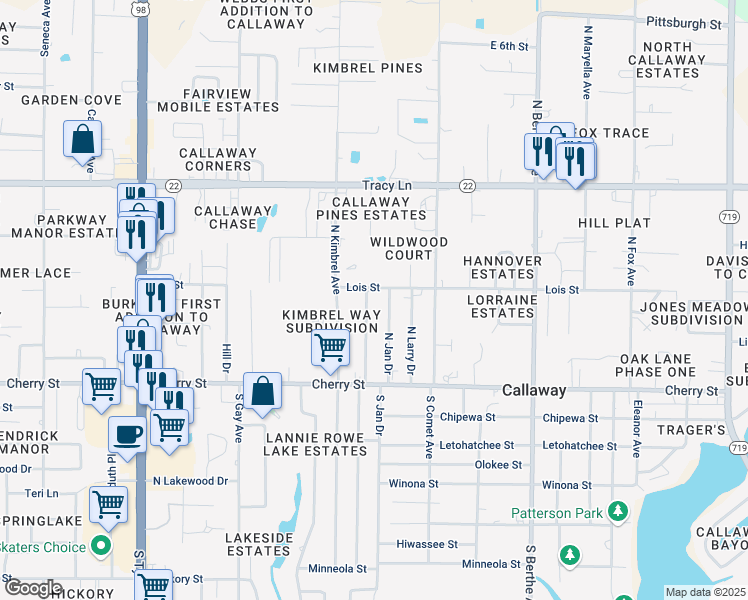 map of restaurants, bars, coffee shops, grocery stores, and more near 169 N Jan Dr in Panama City