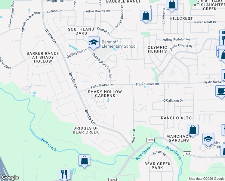 map of restaurants, bars, coffee shops, grocery stores, and more near 12213 Tawny Farms Road in Austin