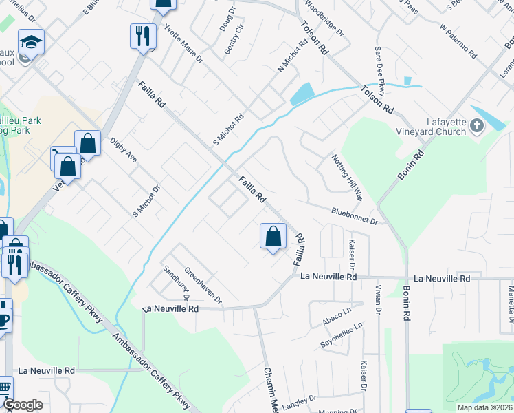 map of restaurants, bars, coffee shops, grocery stores, and more near 104 Country Lane in Lafayette