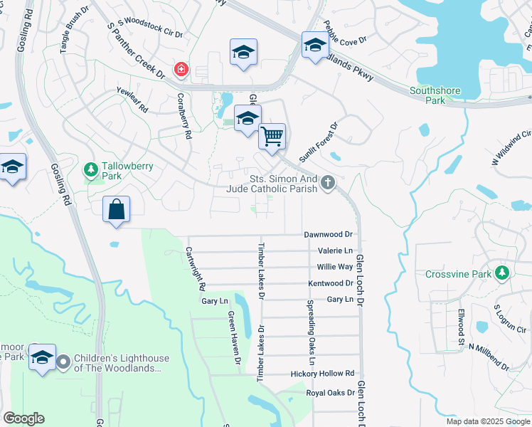 map of restaurants, bars, coffee shops, grocery stores, and more near 3451 Tangle Brush Drive in Spring