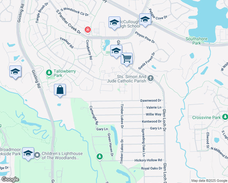 map of restaurants, bars, coffee shops, grocery stores, and more near 63 Summer Crest Circle in The Woodlands