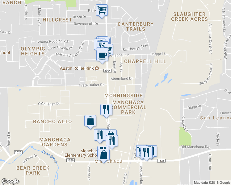 map of restaurants, bars, coffee shops, grocery stores, and more near 11729 Channing Drive in Austin