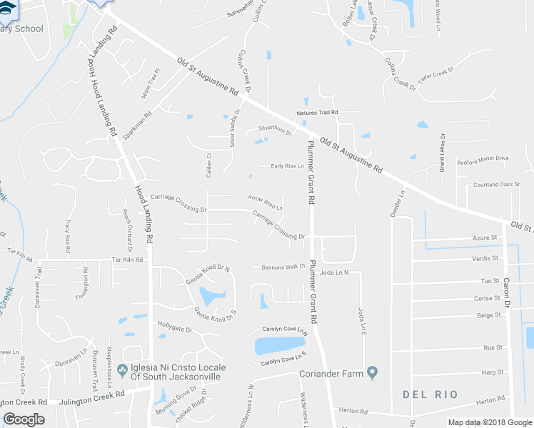 map of restaurants, bars, coffee shops, grocery stores, and more near 4583 Carriage Crossing Drive in Jacksonville