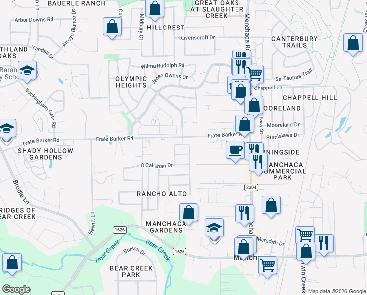 map of restaurants, bars, coffee shops, grocery stores, and more near 1821 Ralph Cox Road in Austin
