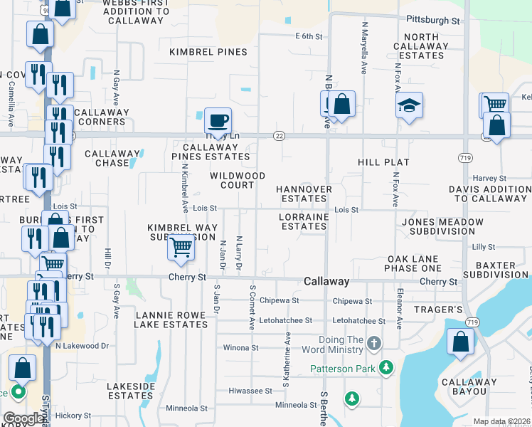 map of restaurants, bars, coffee shops, grocery stores, and more near 6512 Lois Street in Panama City