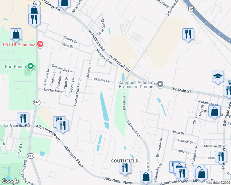 map of restaurants, bars, coffee shops, grocery stores, and more near 209 Thomas Nolan Drive in Lafayette