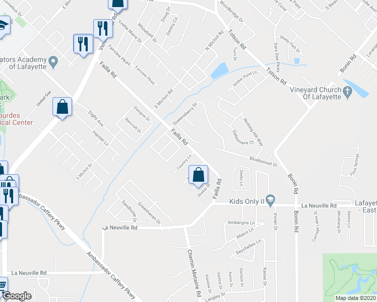 map of restaurants, bars, coffee shops, grocery stores, and more near 108 Country Lane in Lafayette