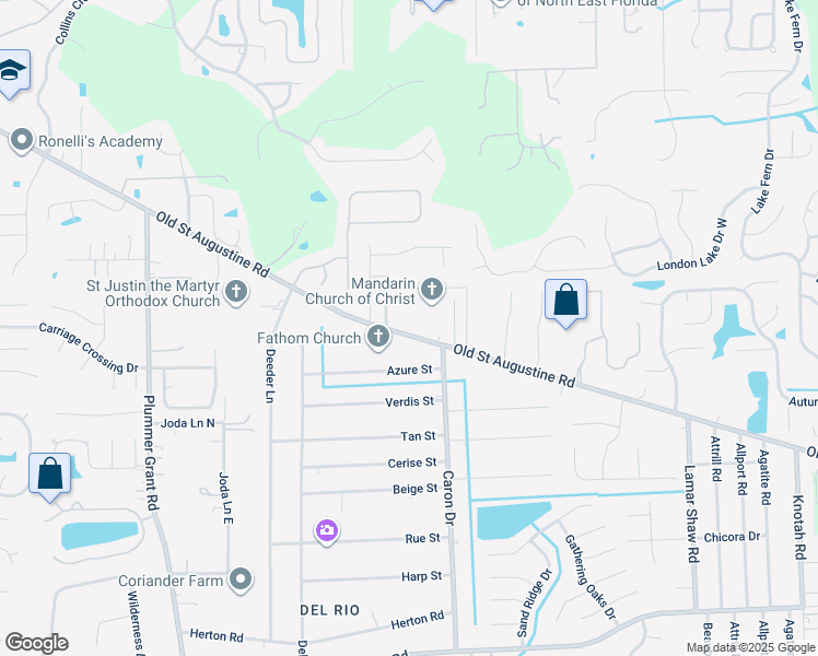 map of restaurants, bars, coffee shops, grocery stores, and more near 12738 Old Saint Augustine Road in Jacksonville