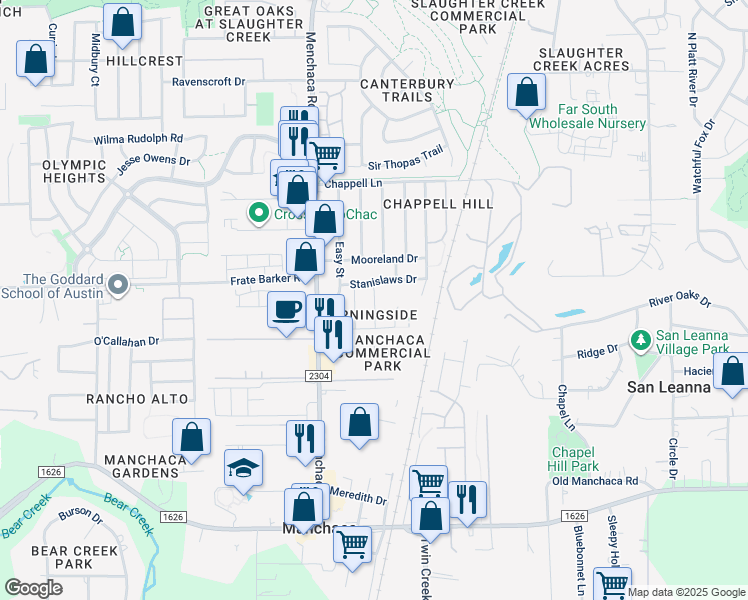 map of restaurants, bars, coffee shops, grocery stores, and more near 11816 Hartley Cove in Austin