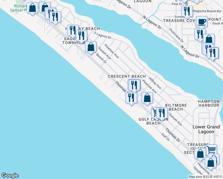 map of restaurants, bars, coffee shops, grocery stores, and more near 6017 Gulf Drive in Panama City