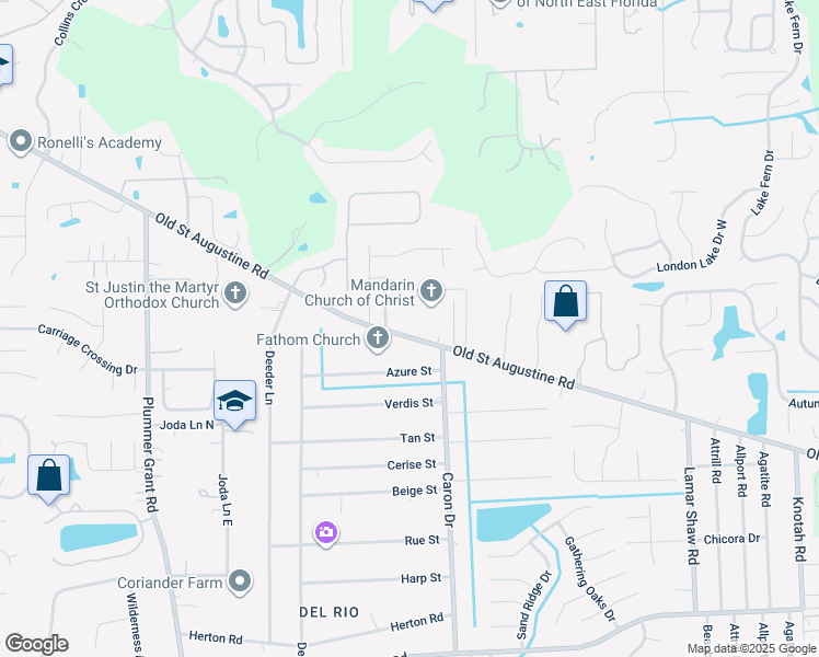 map of restaurants, bars, coffee shops, grocery stores, and more near 12738 Old Saint Augustine Road in Jacksonville